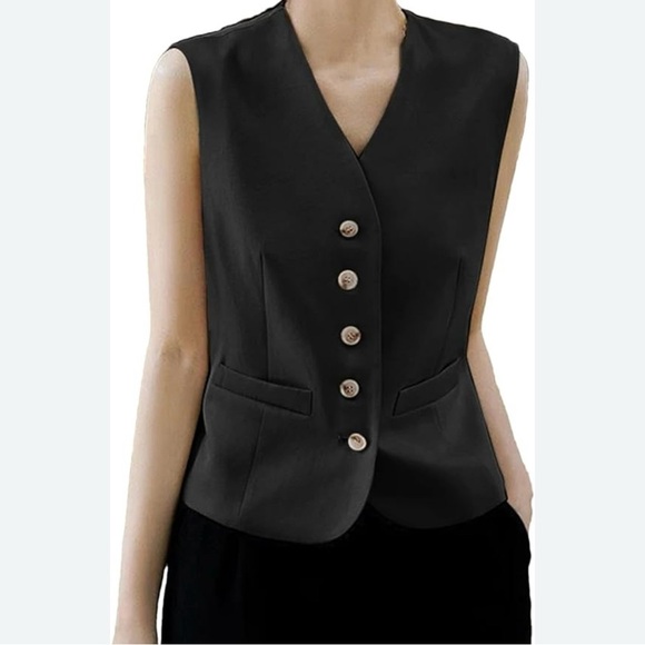 Emerson Lang Black Sleeveless Button-Up Vest size X-Large women’s nwt - Picture 1 of 6